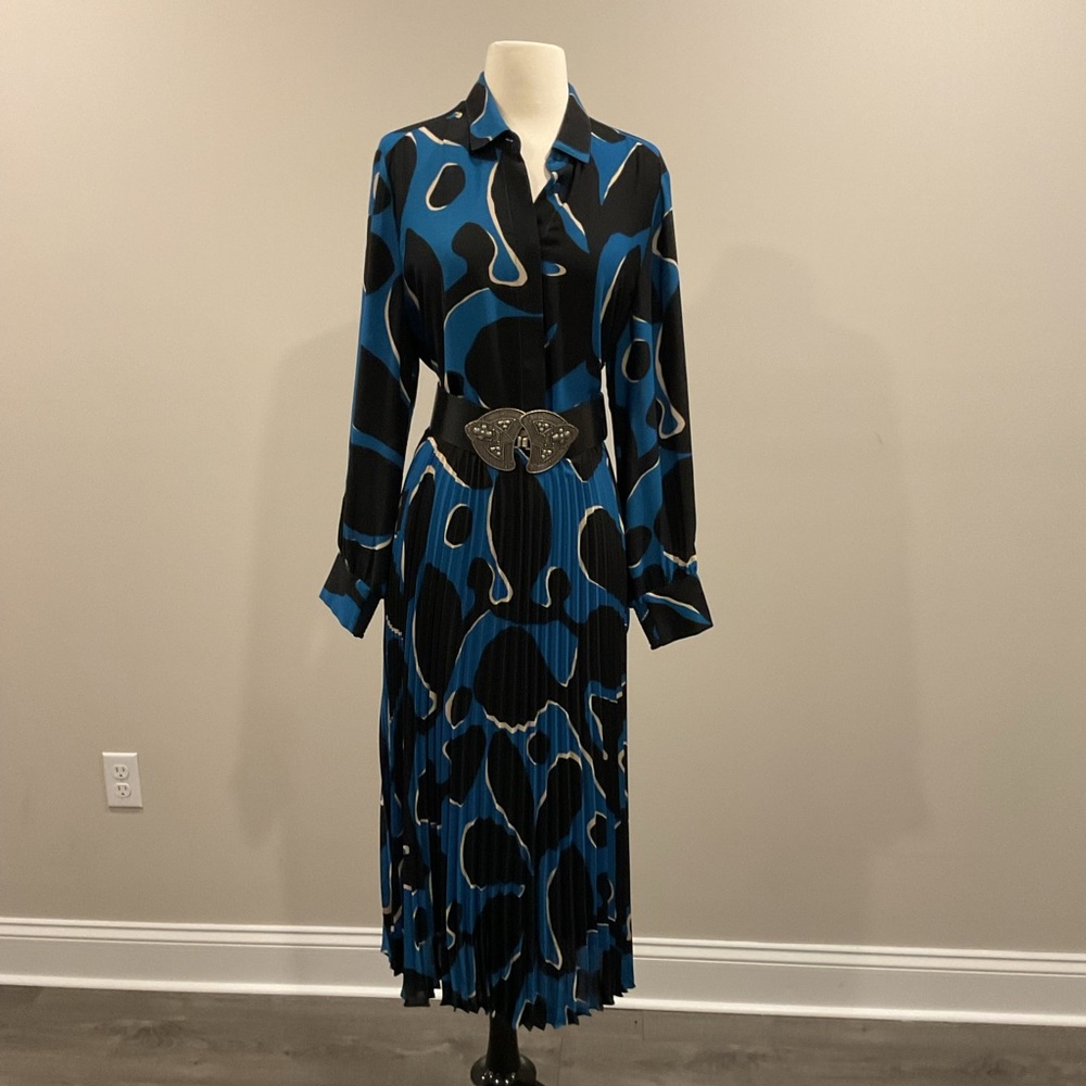 Chico's Blue and Black Abstract Long Sleeve Dress